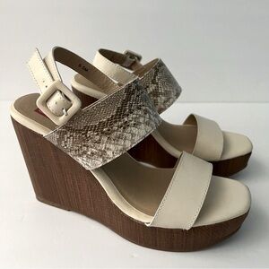 POP WOMEN’S COMPLETE WEDGE SANDALS SNAKE BEIGE APRICOT SIZE 6.5